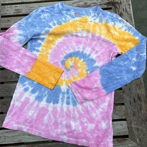 Crewcuts Girls' long-sleeve T-shirt pink, blue and gold tie dye. Size 10/11